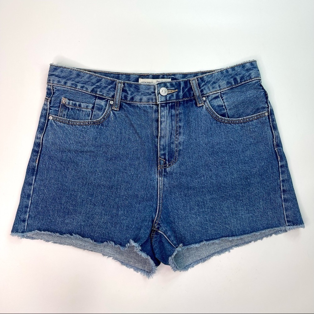 Stradivarius Size 8 High Waist Cut Offs Jean Denim Shorts Mid Wash 2.5" Inseam